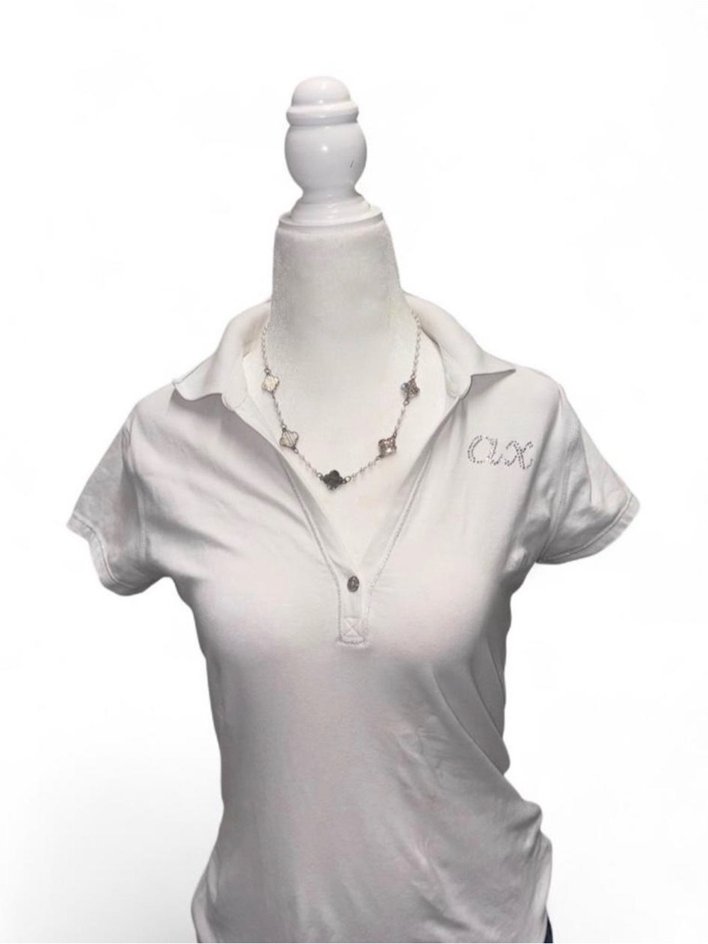 Armani Exchange White Short-Sleeve Polo with Rhinestone AX
